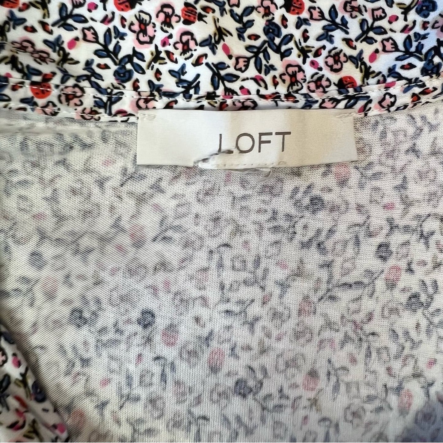 Loft Floral Collared V-Neck Mixed Media Top SZ MED?