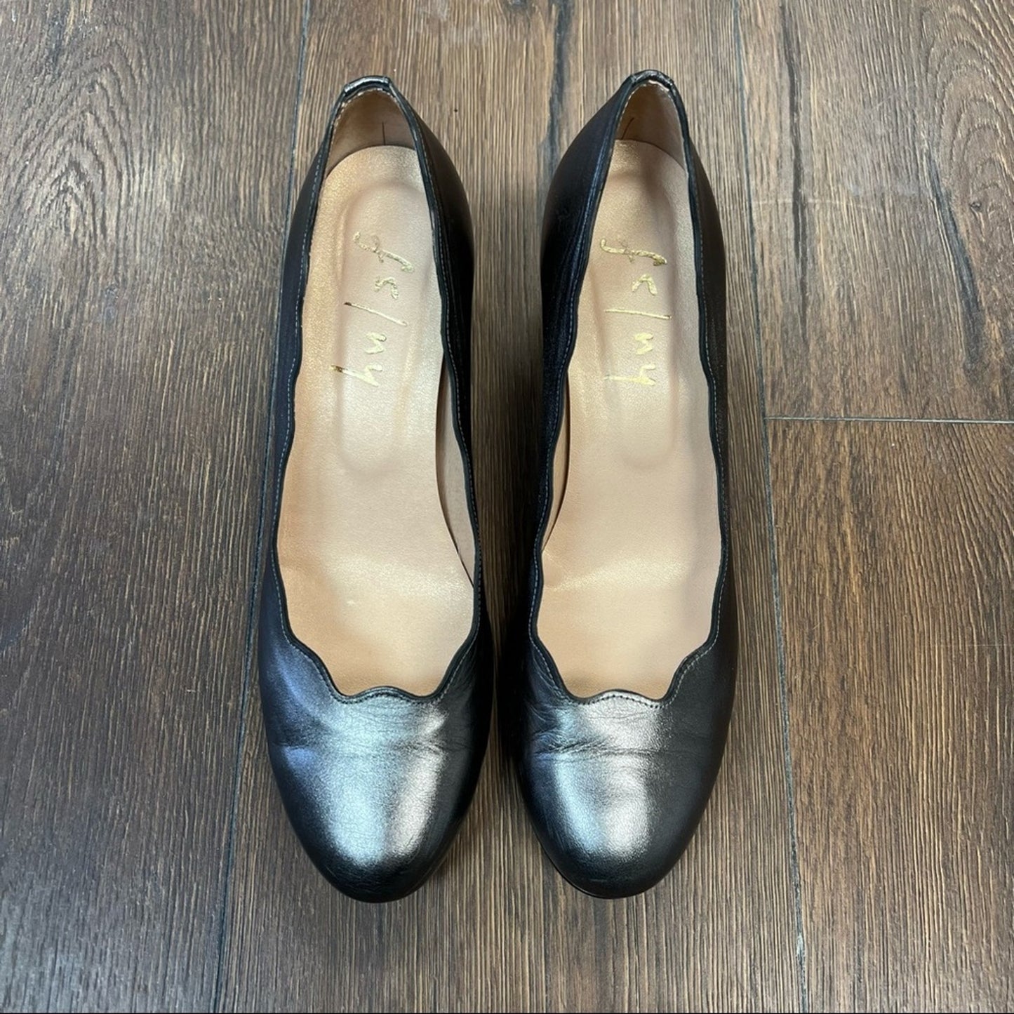 French sole FS/NY metallic gray Leather Upper wave heel Size 8