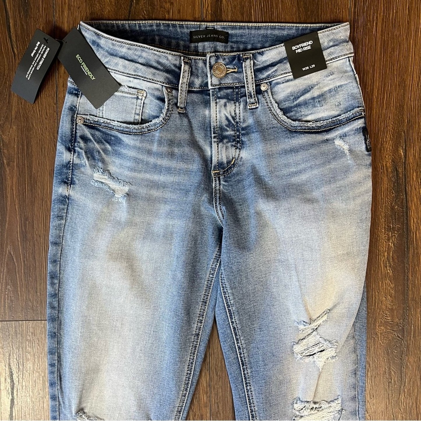 🆕 Silver Jean Boyfriend Mid Rise Slim Leg Jeans SZ 26/2