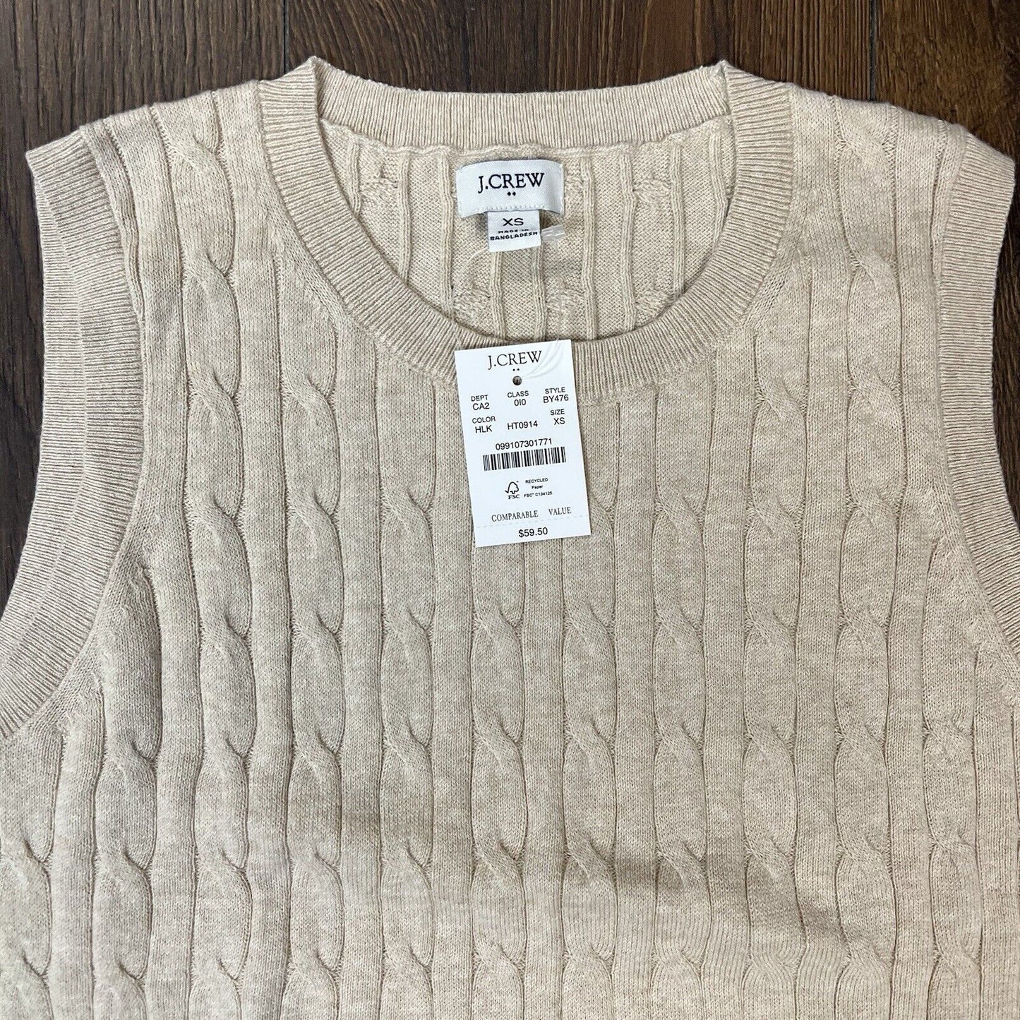 NEW J.CREW Cable Knit Cotton Sweater Shell Women Small In Khaki BY476