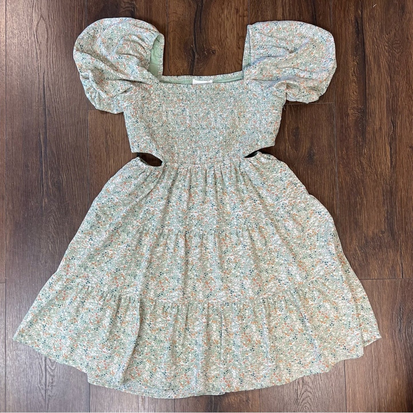 HEYSON Sage Ditsy Floral Square Neck Mini Dress SZ LG