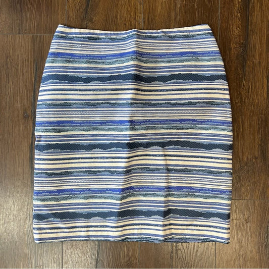 J. McLaughlin Blue & White Striped Searsucker A-Line Side Zip Skirt SZ 6