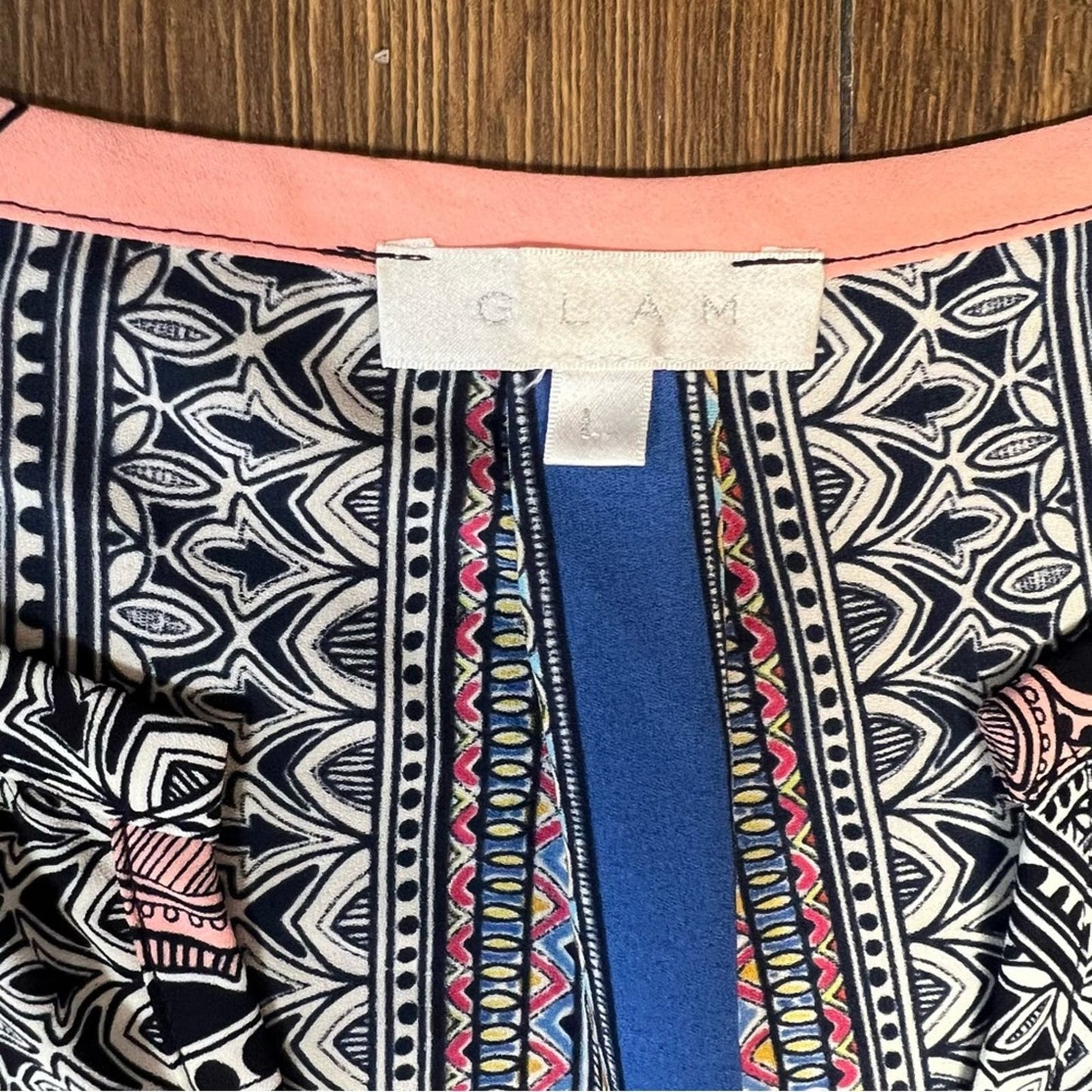 GLAM peach and blue bohemian dress SZ LG