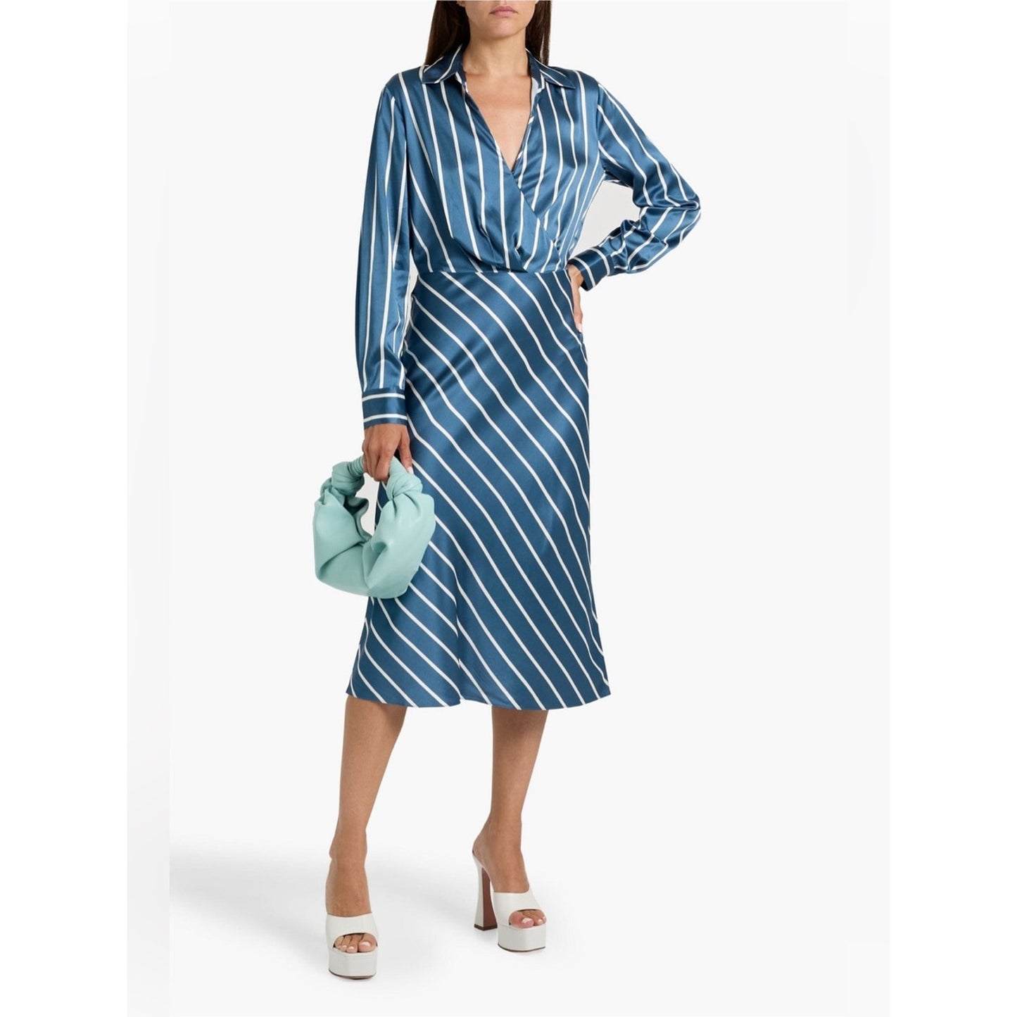 Veronica Beard Otis Striped Silk-Blend Satin Midi Dress SZ 4