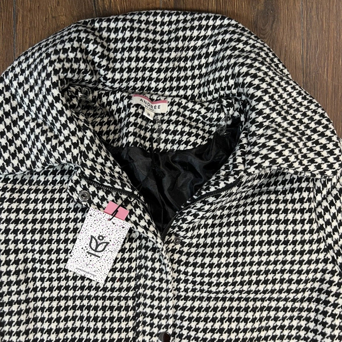 🆕 Andree by unit checkered houndstooth puffer coat NWT SZ MED
