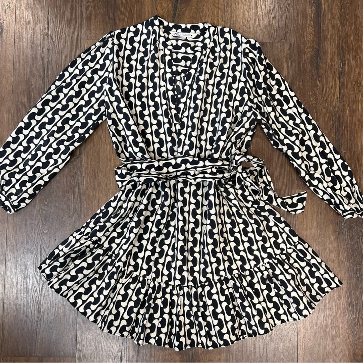 ZARA The Paula Dress, Black/White Geometric Print SZ SM