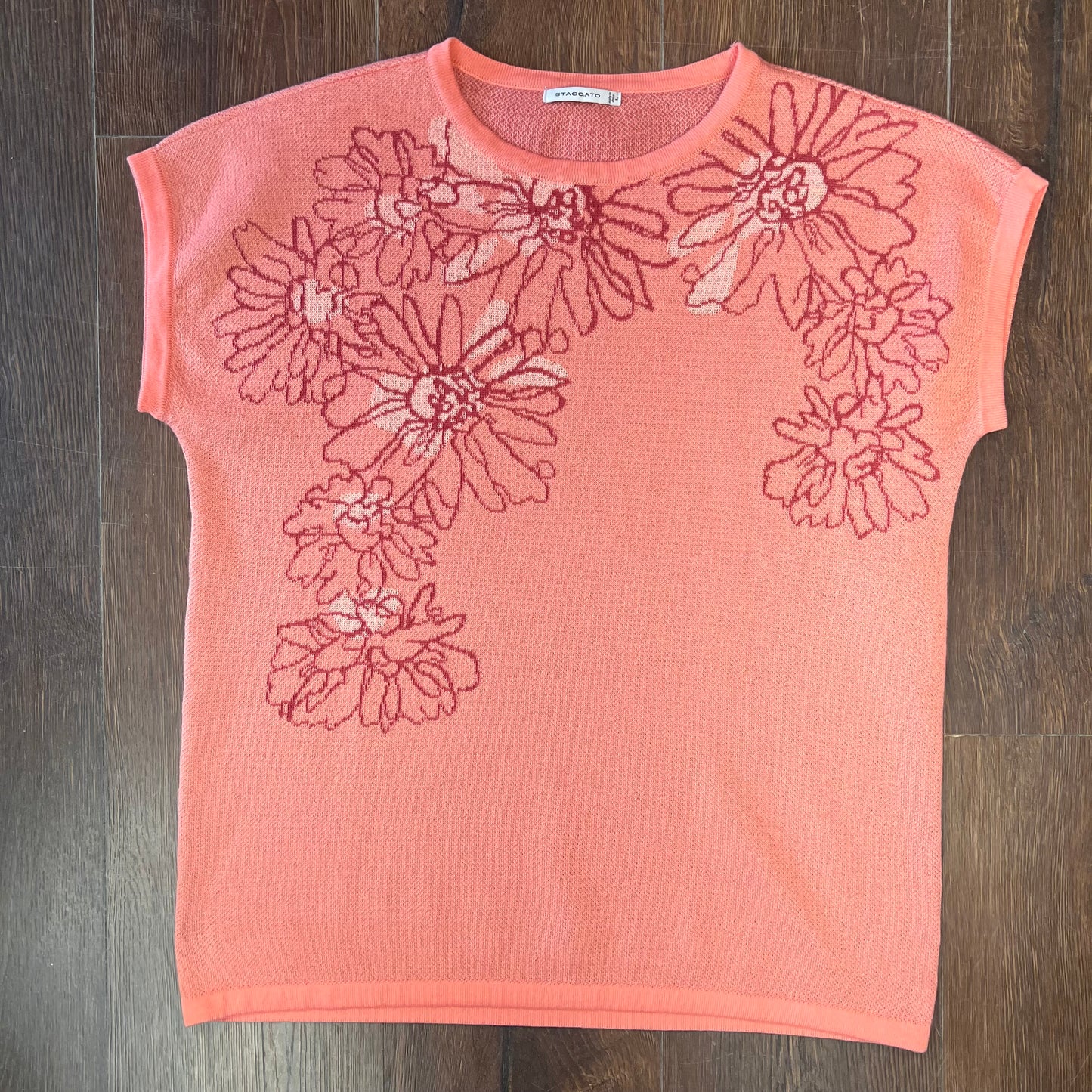 NWOT STACCATO Coral Floral Sweater Knit Top SZ LG
