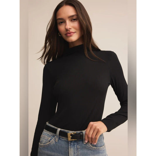 🆕 Z Supply Lira Black Long-Sleeve Mock Neck Top NWT SZ LG