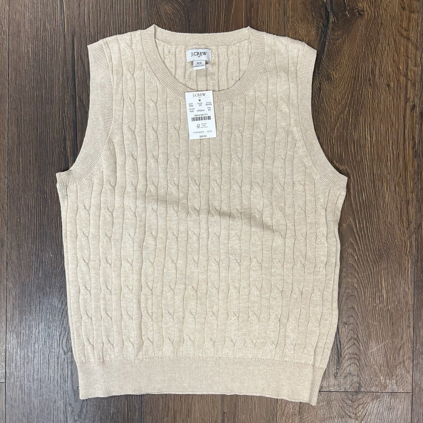 NEW J.CREW Cable Knit Cotton Sweater Shell Women Small In Khaki BY476