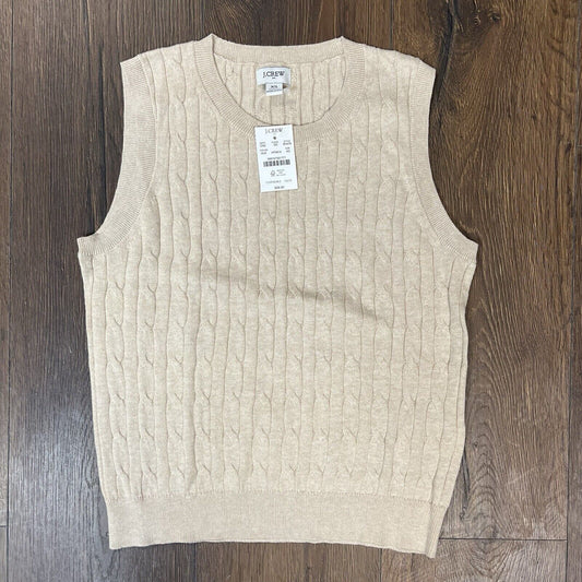 NEW J.CREW Cable Knit Cotton Sweater Shell Women Small In Khaki BY476