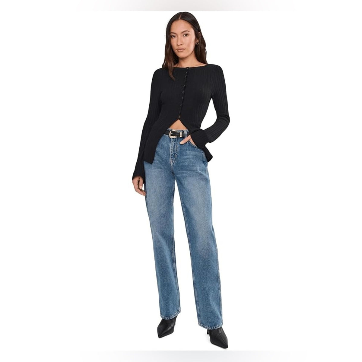 🆕 Free People Black Ribbed East Side Cardigan Sweater SZ SM