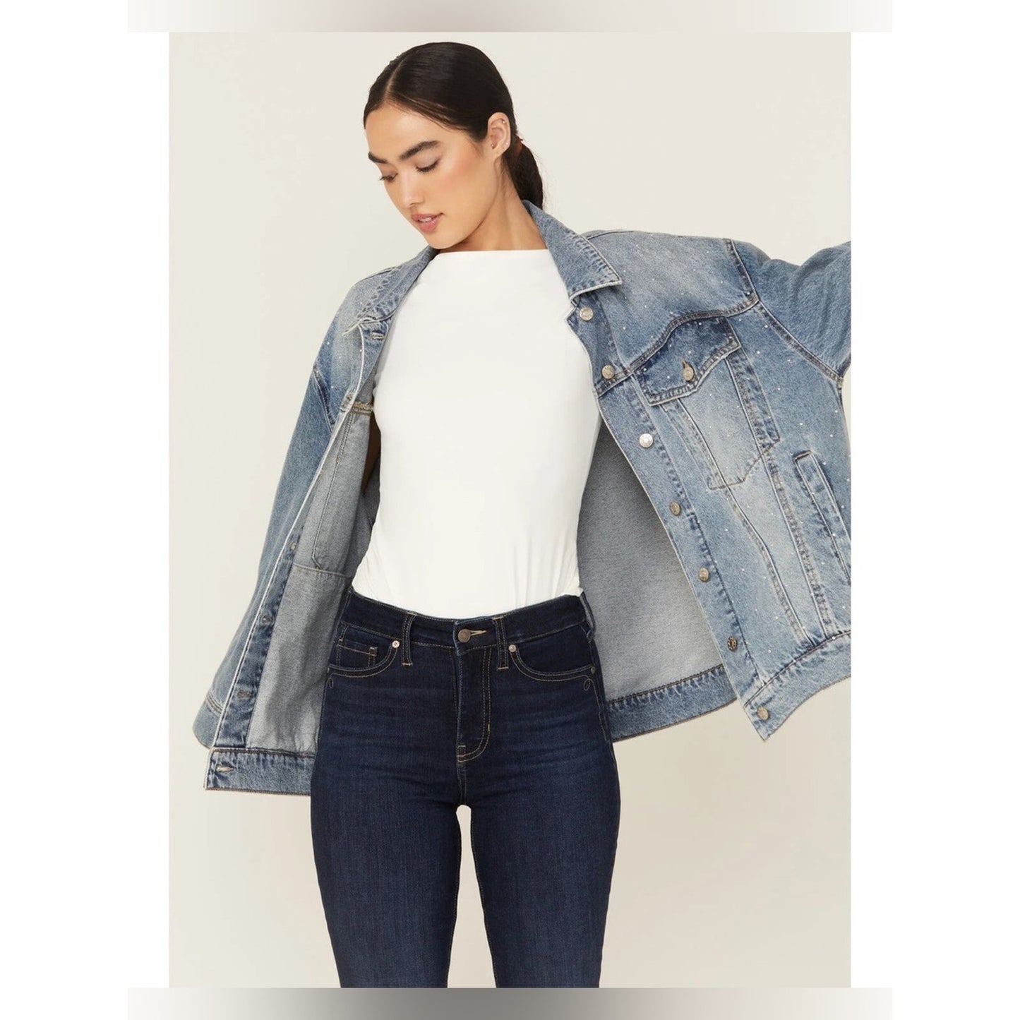 🆕 DAZE Beau Oversized Rhinestone Jacket in Twinkle SZ SM
