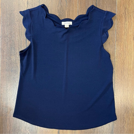Montague Los Angeles, navy scalloped blouse SZ LG