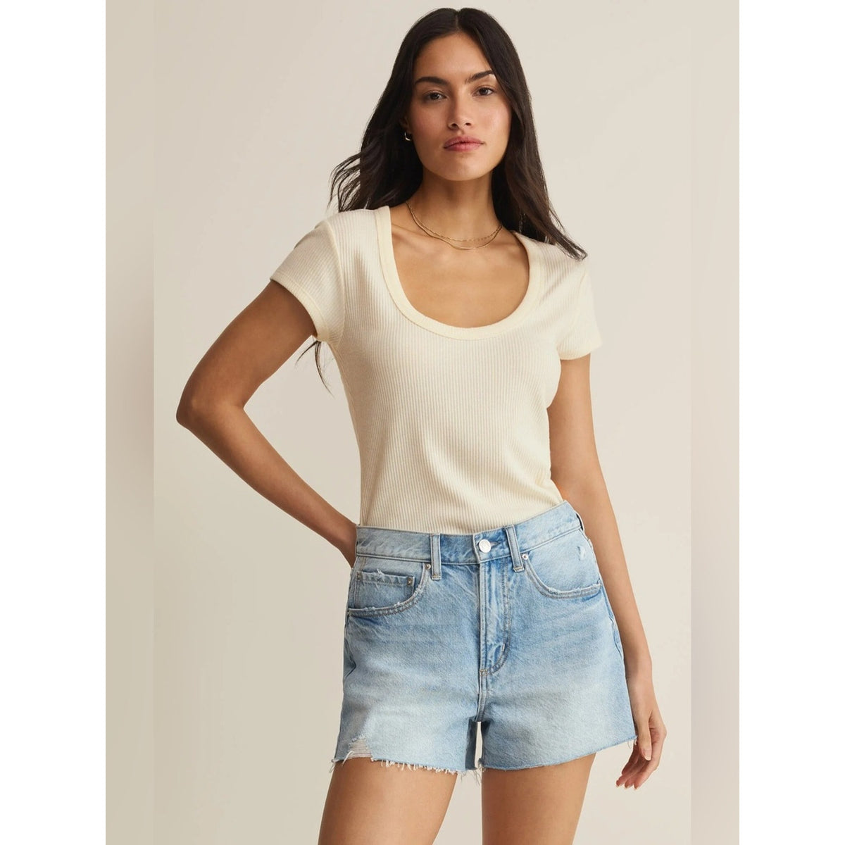 🆕 Z Supply Leisurely Scoop Neck Ribbed Short Sleeve Tee SZ XS