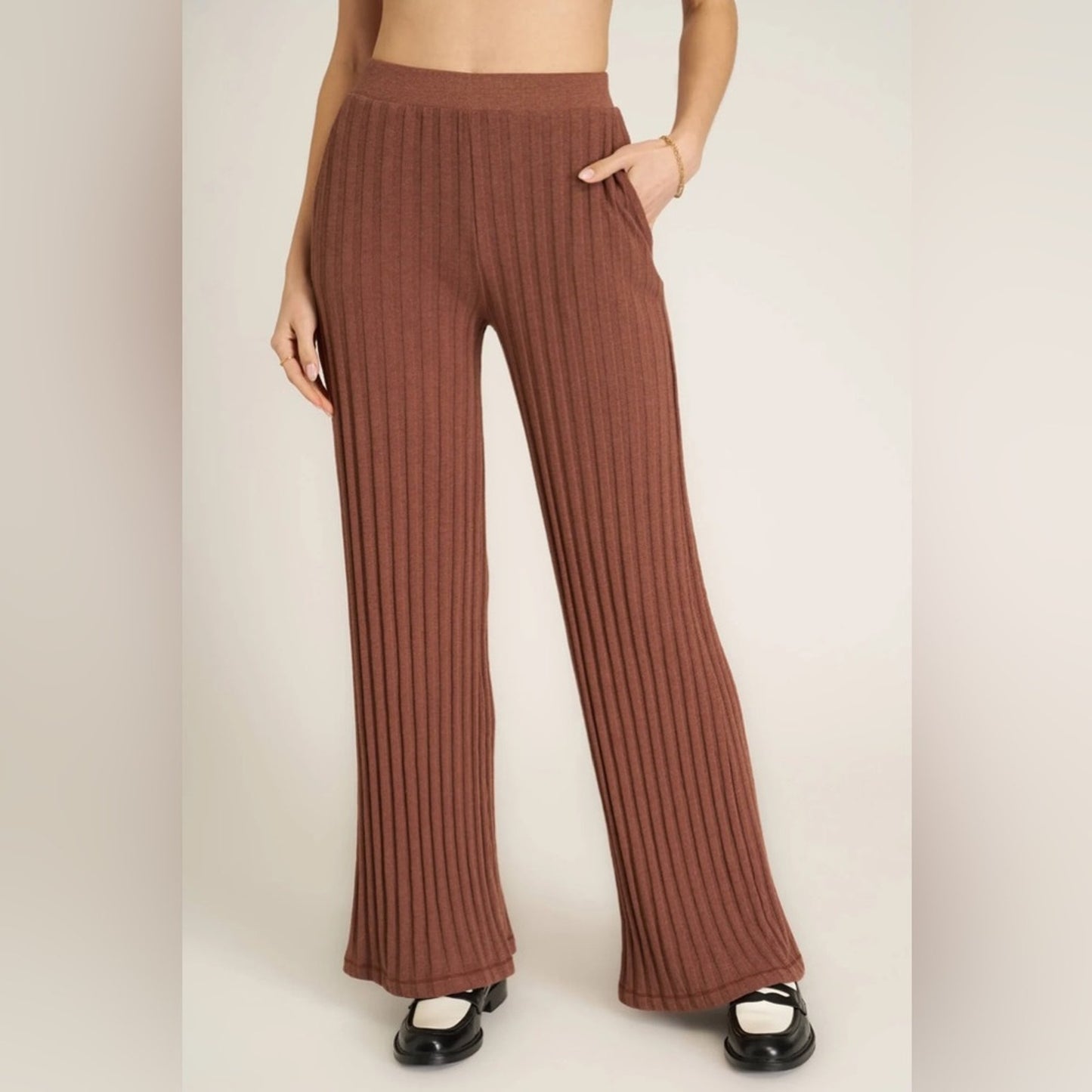 NEW‎ Project Social T Ribbed Wide Leg Pants in Brown SZ LG