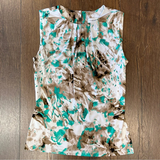 Calvin Klein teal and brown dress tank SZ XS