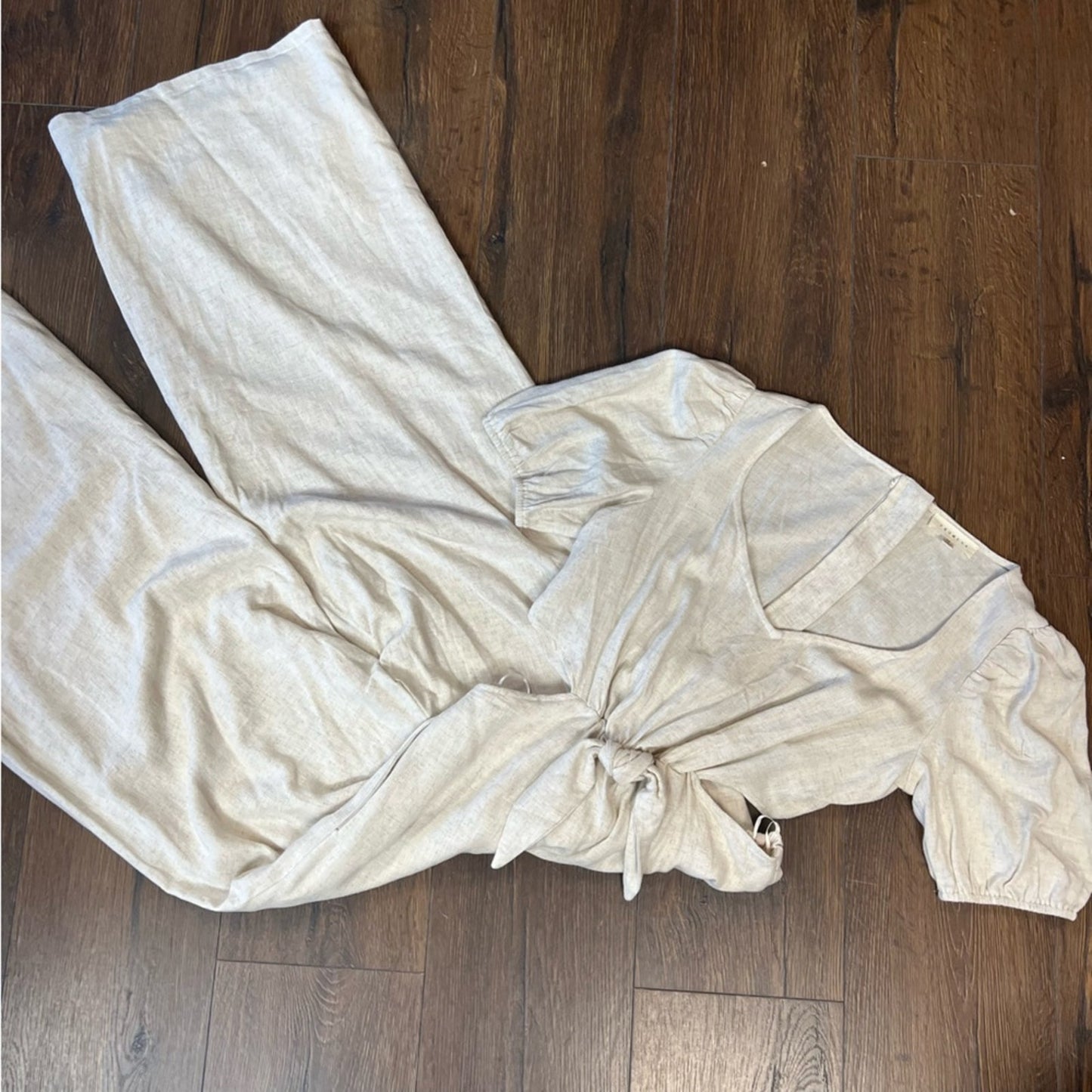 Faded Floral Promesa Oatmeal Wide Leg Jumpsuit SZ MED