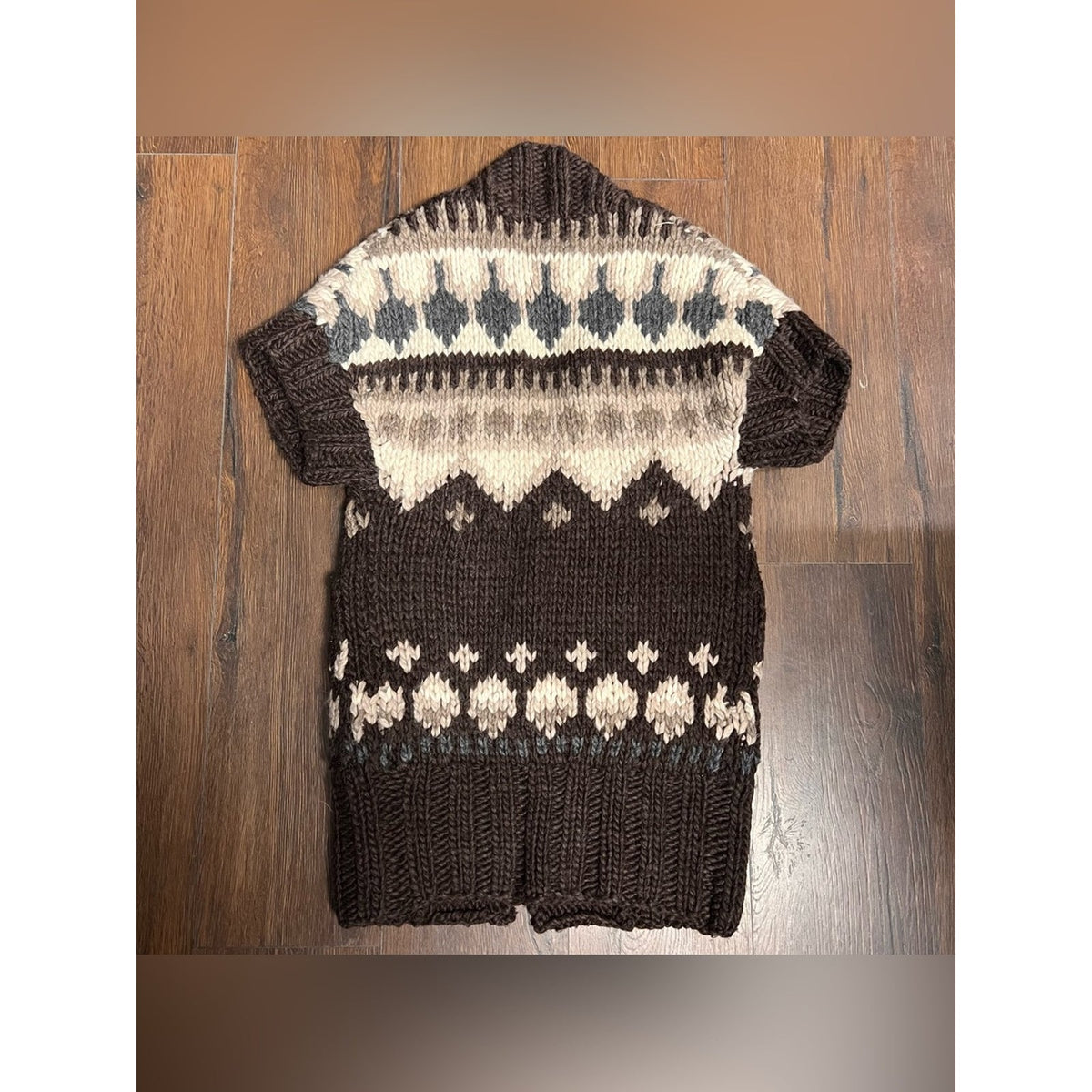 🆕 Ruehl No.925 Y2K Hand Knit Wool Brown/Cream Open-Front Cardigan SZ XS/S