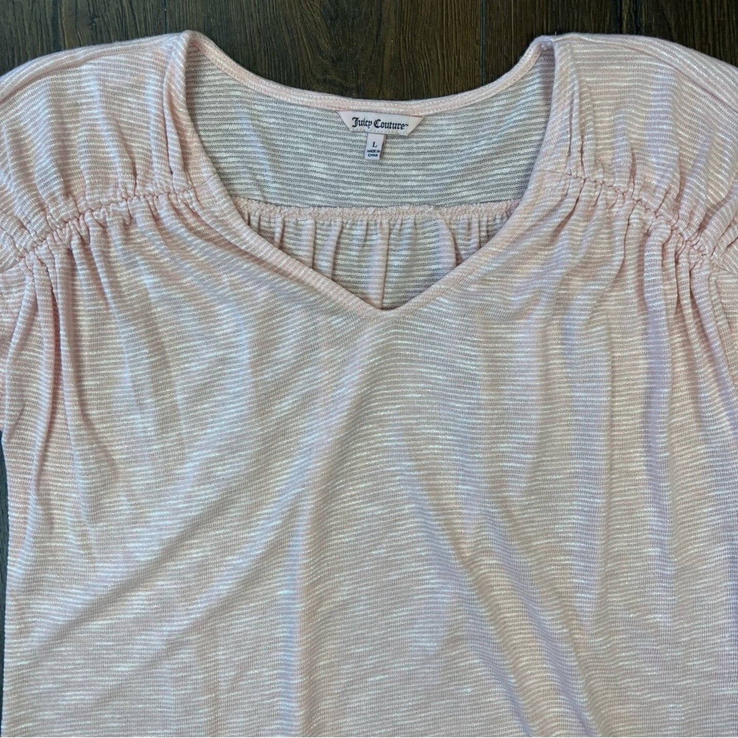Juicy couture pink striped V-neck blouse SZ LG