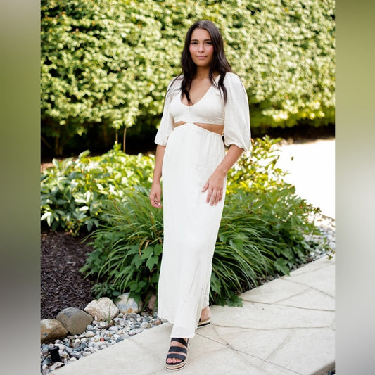 LUSH side cut maxi dress in bone SZ MED