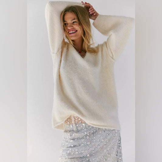 NEW Free People Oversized Sparrow Pullover Cozy Cream Sweater