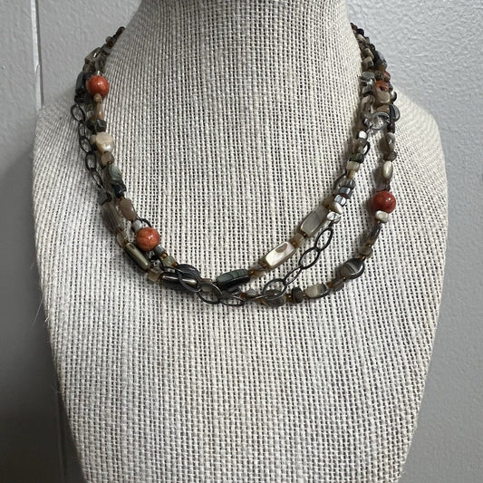 Silpada Sterling Silver Sponge Coral & Abalone Shell Fiesta Fun Necklace N1563