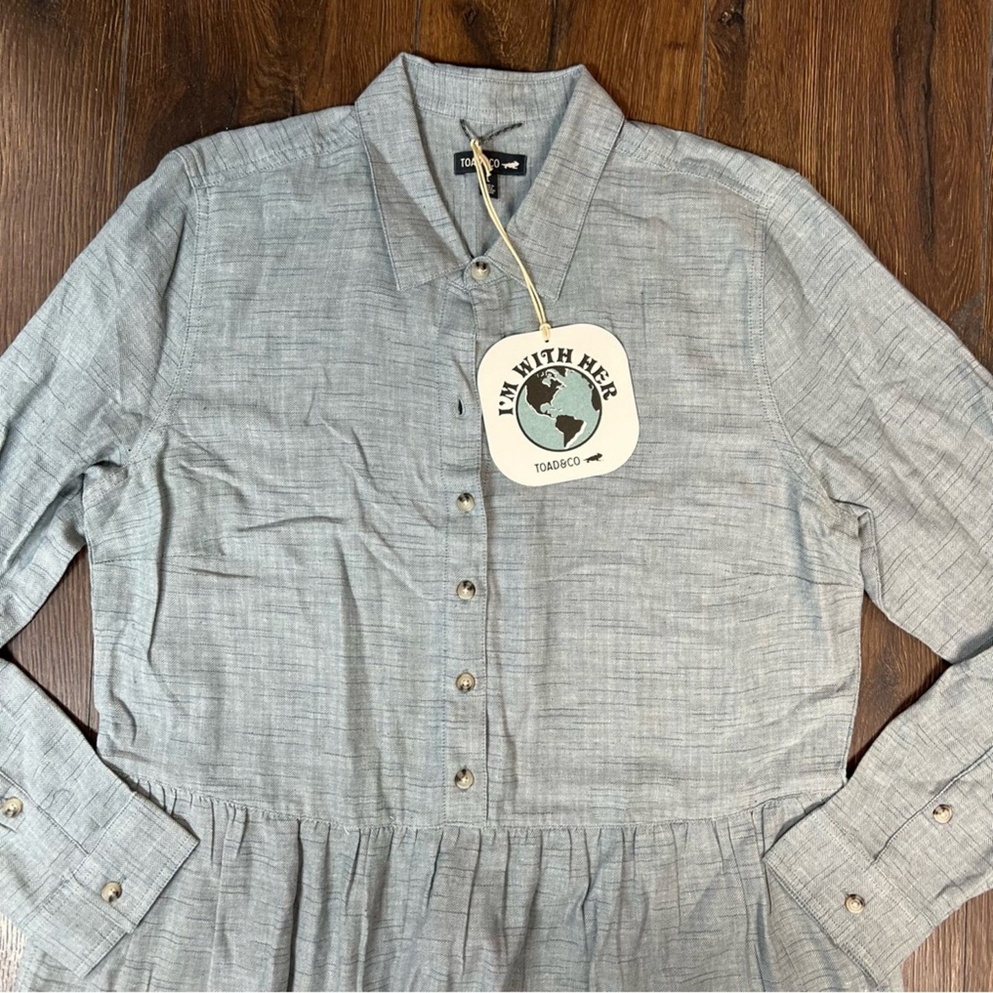 🆕 Toad & Co Reform Tiered Dress with pockets in Blue Slate Spacedye SZ LG