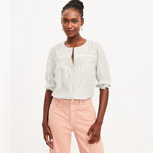 LOFT Shimmer Stripe Pintucked Blouse SZ MED