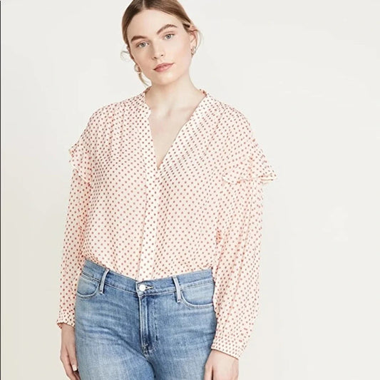 Derek Lam 10 Crosby Kaene Red & Cream Polka Dot Ruffle Blouse SZ 6