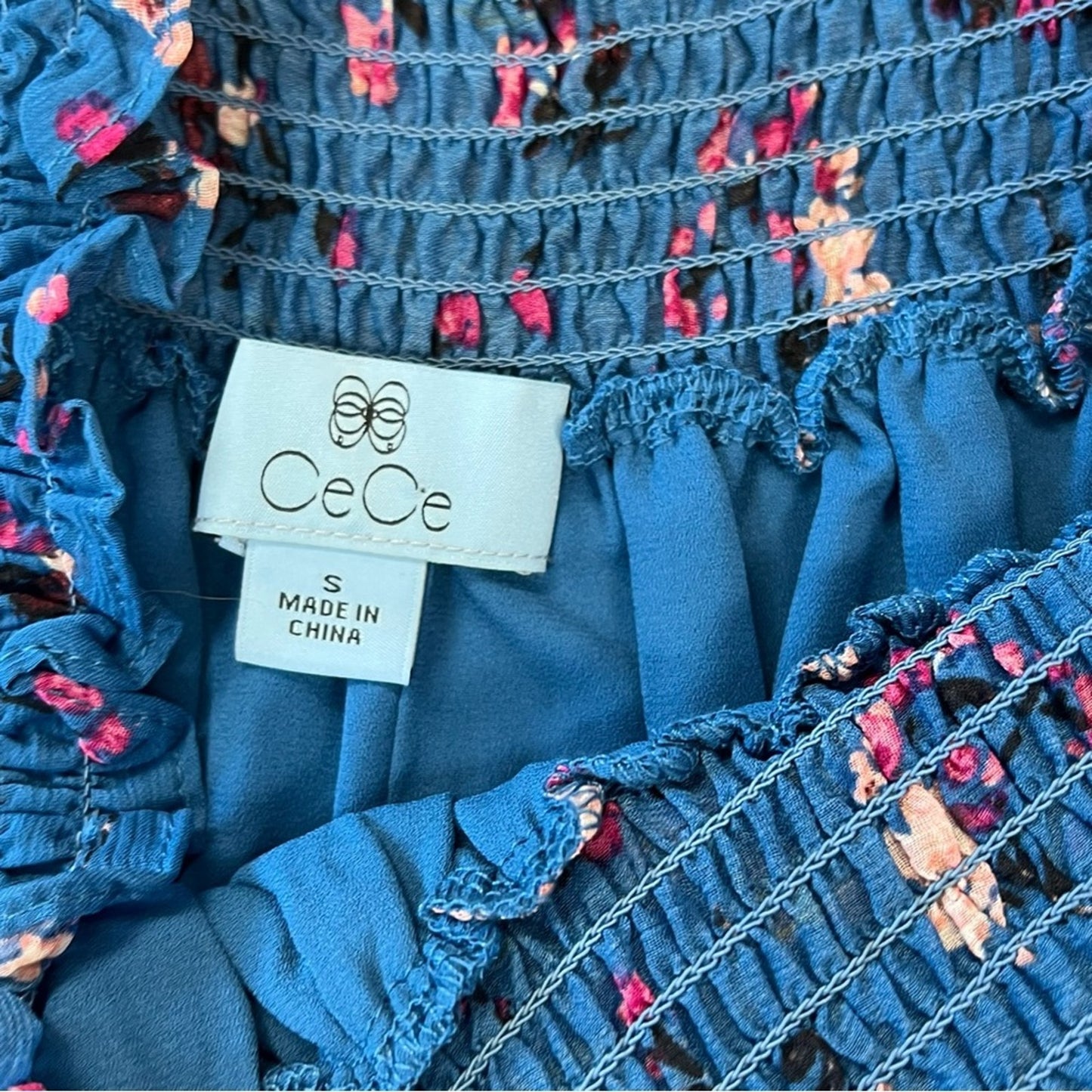 🆕 CeCe blue and pink floral blouse SZ SM