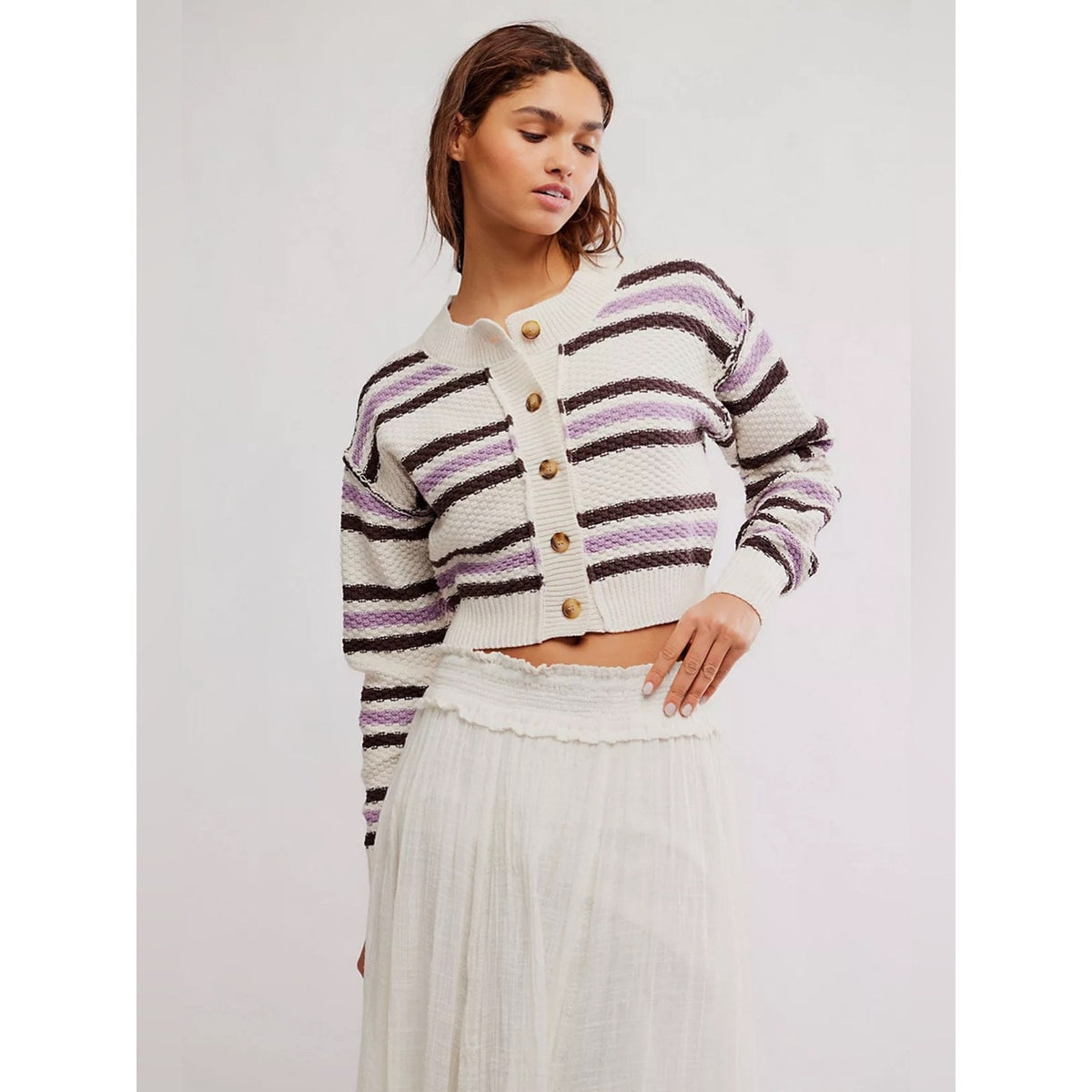🆕 Free People Lila Stripe Cropped Cardigan SZ XS