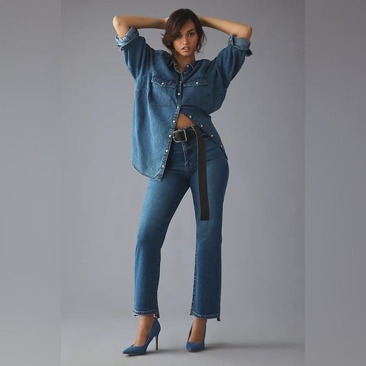 🆕 Good American‎ High-Rise Cropped Straight Jeans SZ 2/26