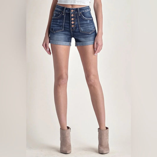 🆕 Risen Jeans high rise button fly turn back Jean shorts SZ SM