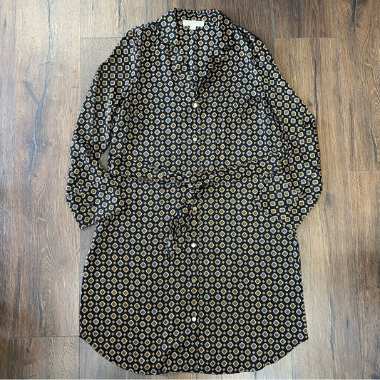 Michael Kors button front waist tie dress SZ LG