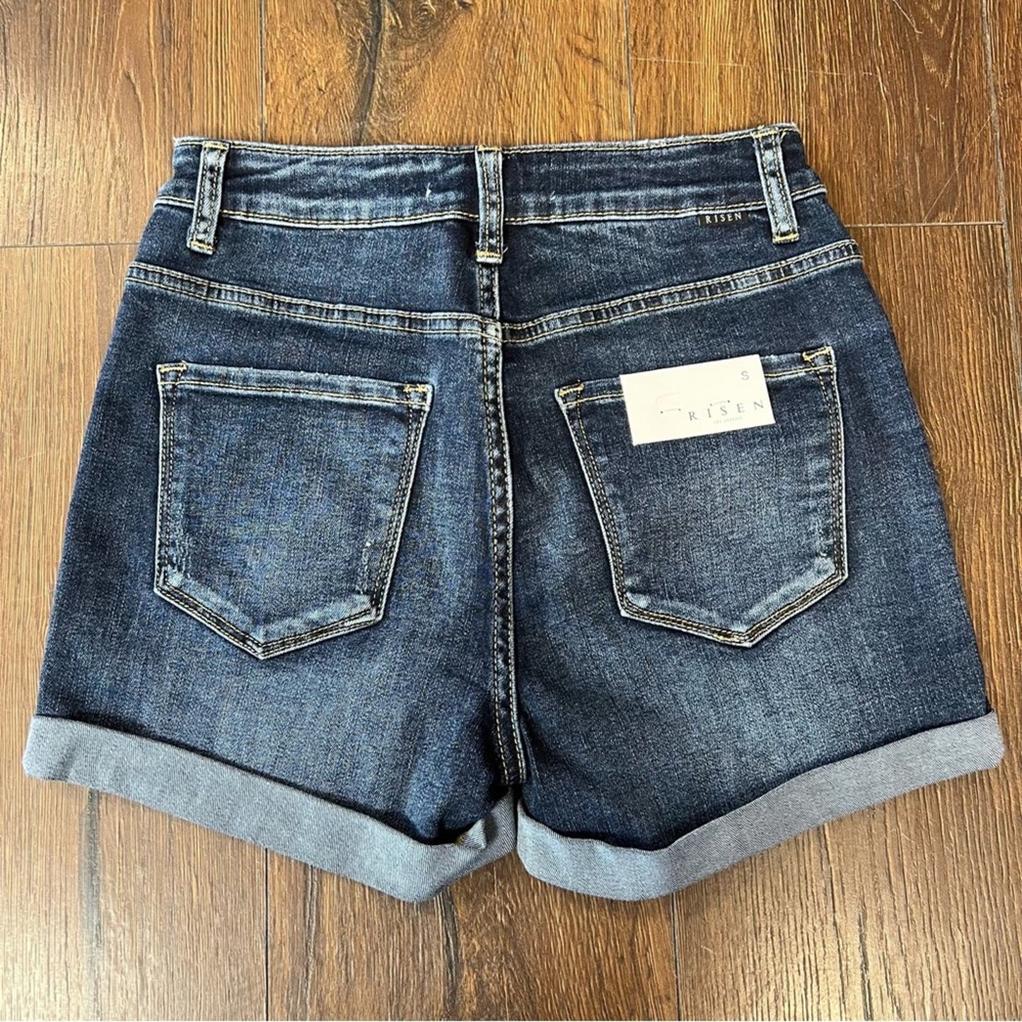 🆕 Risen Jeans high rise button fly turn back Jean shorts SZ SM