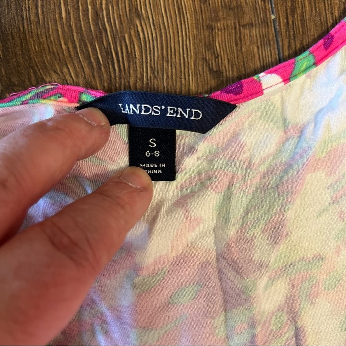 Lands End Pattern Knit Shirred Surplice Dress SZ SM