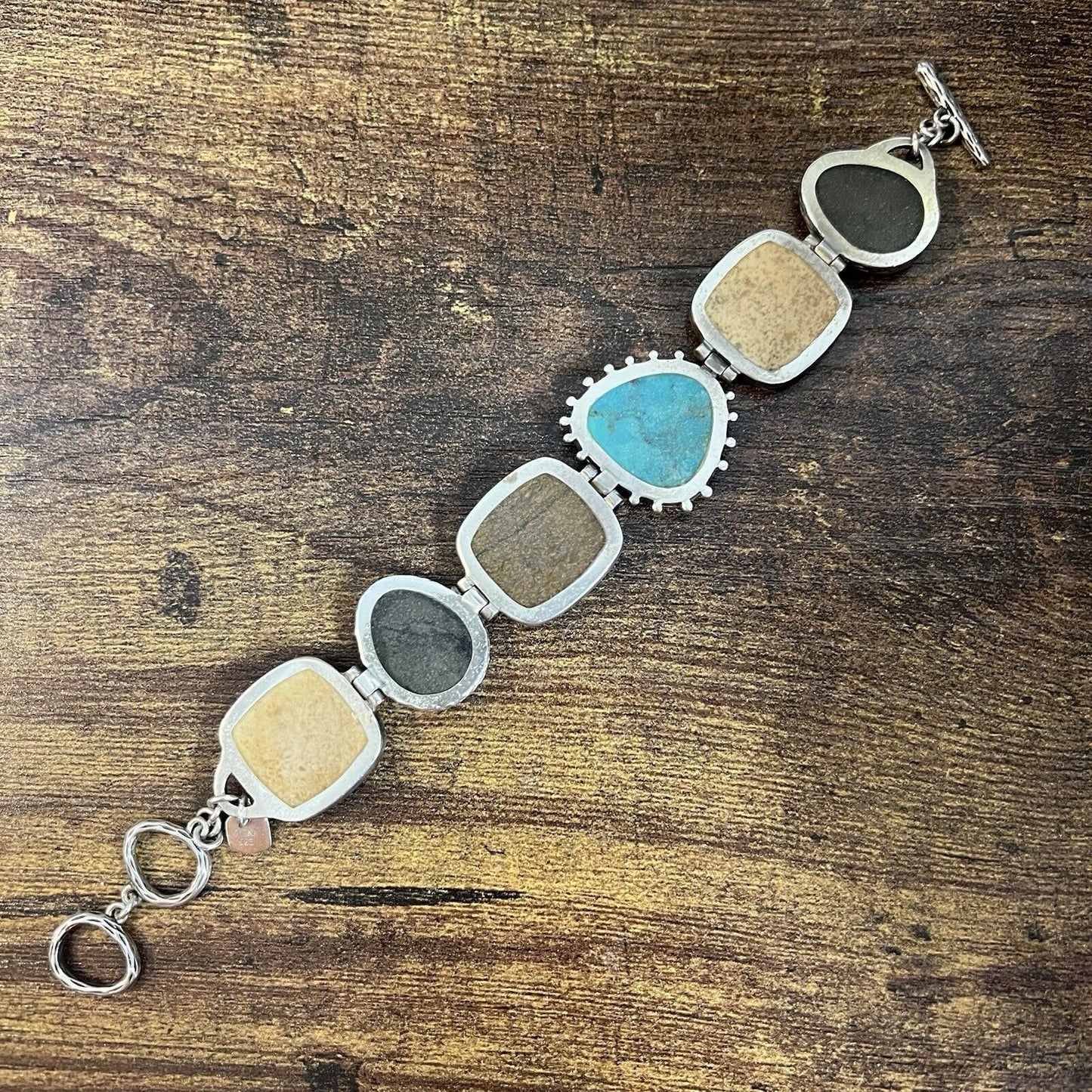 SILPADA 925 Sterling Silver Pyrite Turquoise Bronzite Jasper Toggle Bracelet