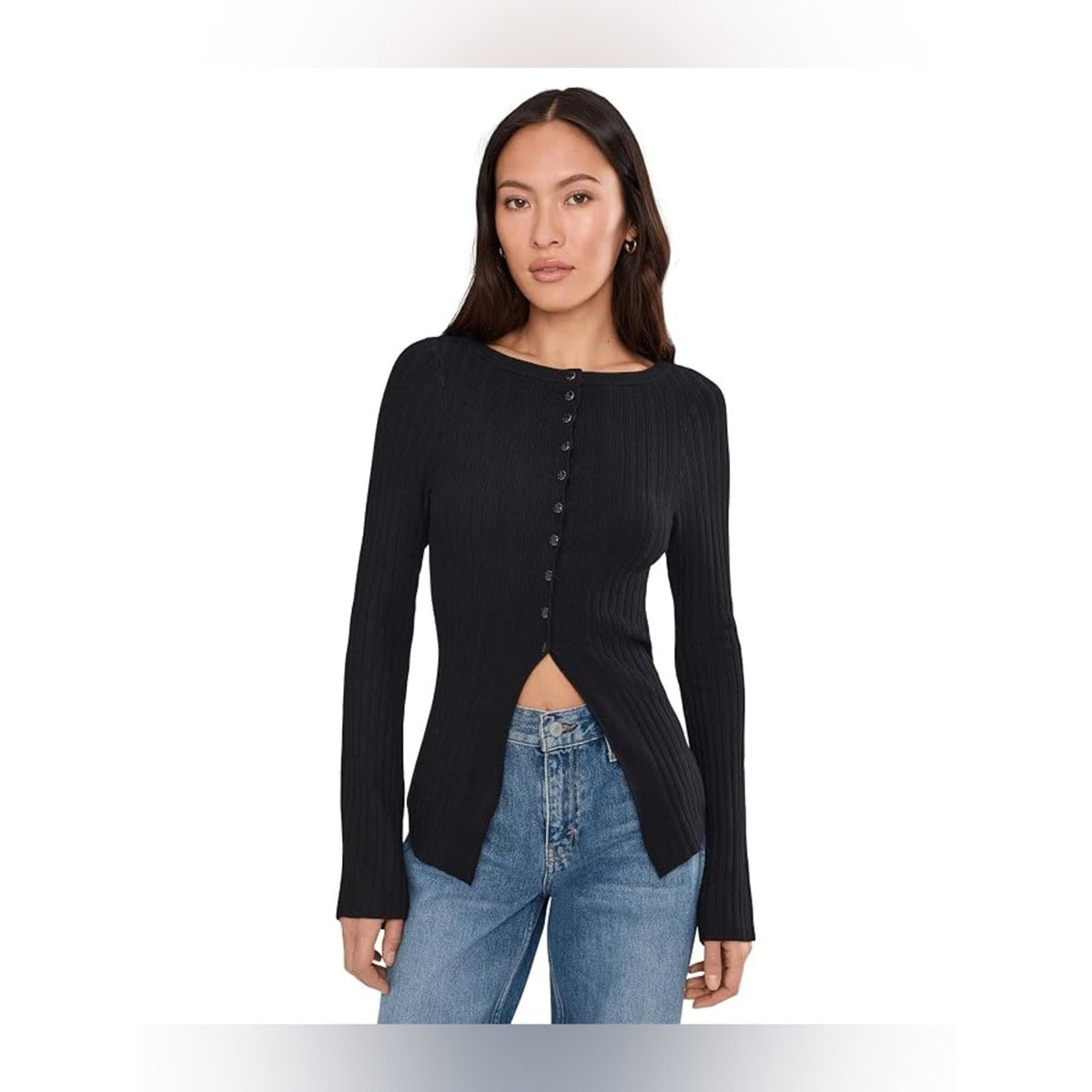 🆕 Free People Black Ribbed East Side Cardigan Sweater SZ SM