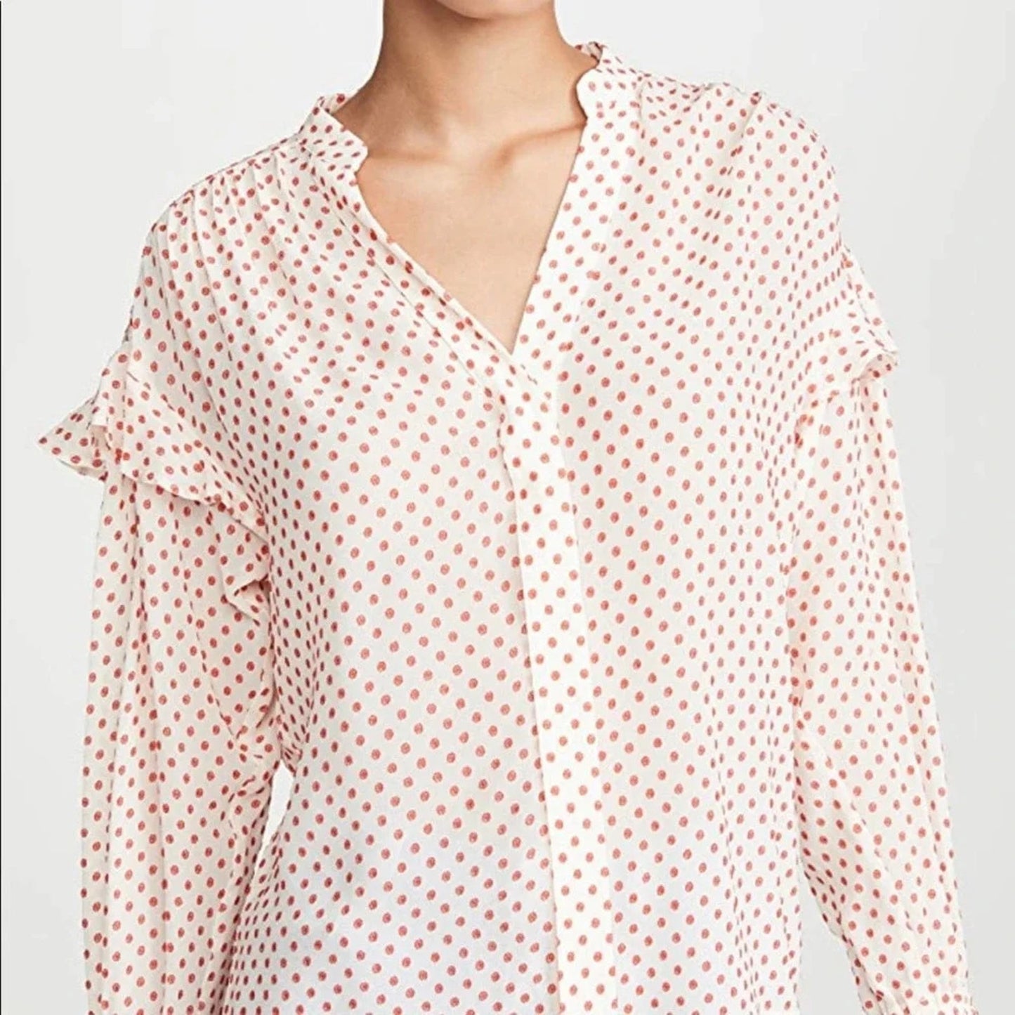 Derek Lam 10 Crosby Kaene Red & Cream Polka Dot Ruffle Blouse SZ 6