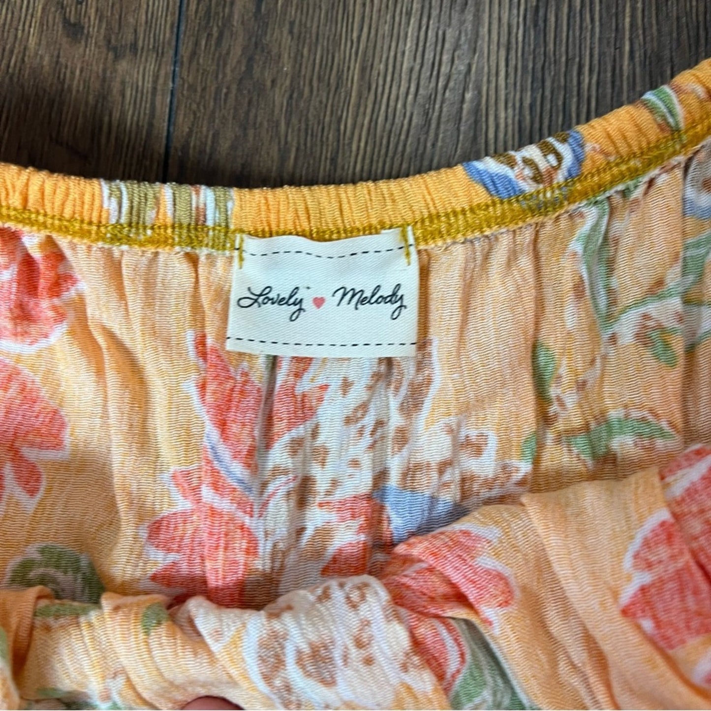 Lovely Melody orange floral off the shoulder dress SZ LG