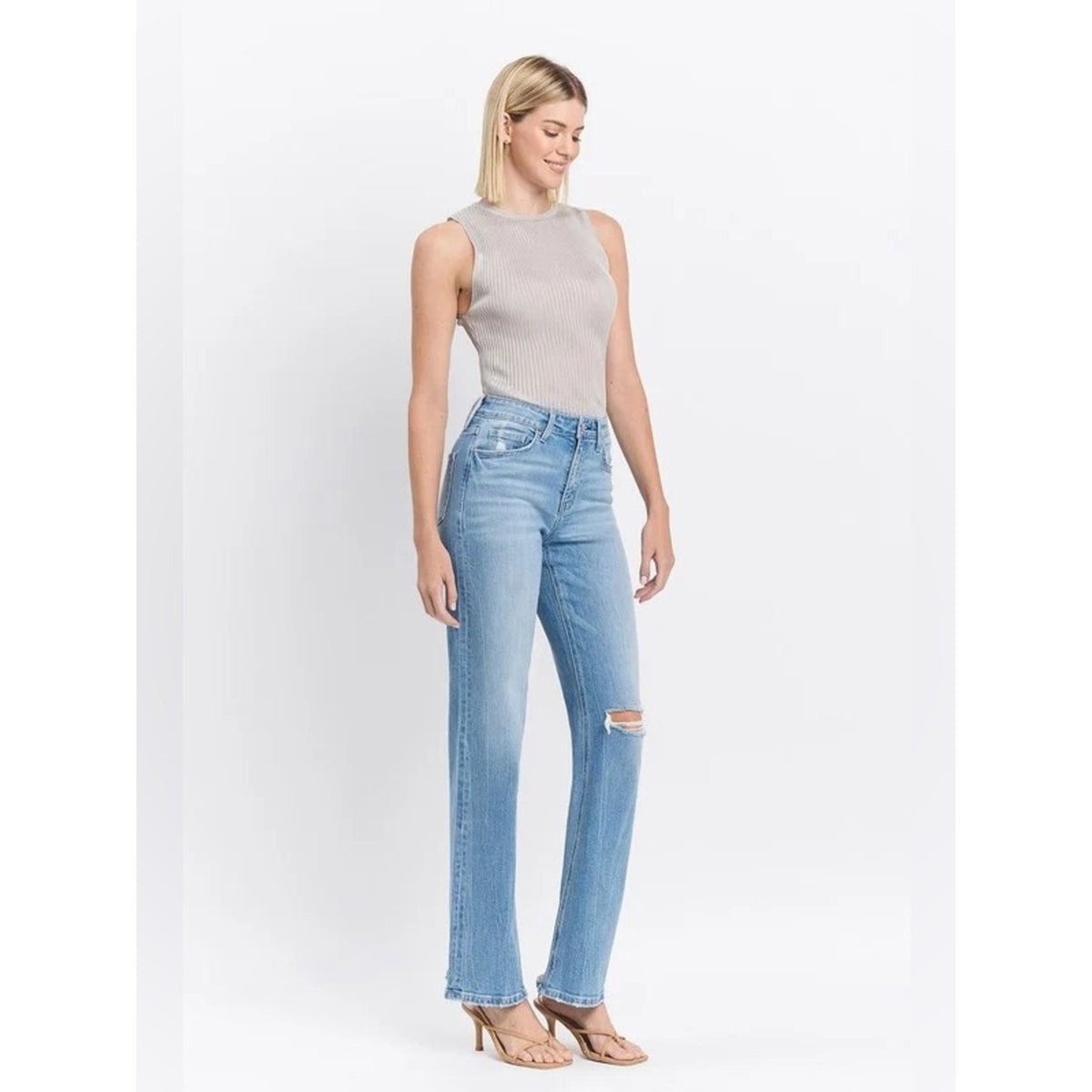 🆕 VERVET Aileeah High Rise Distressed Slim Wide Leg Jeans SZ 28