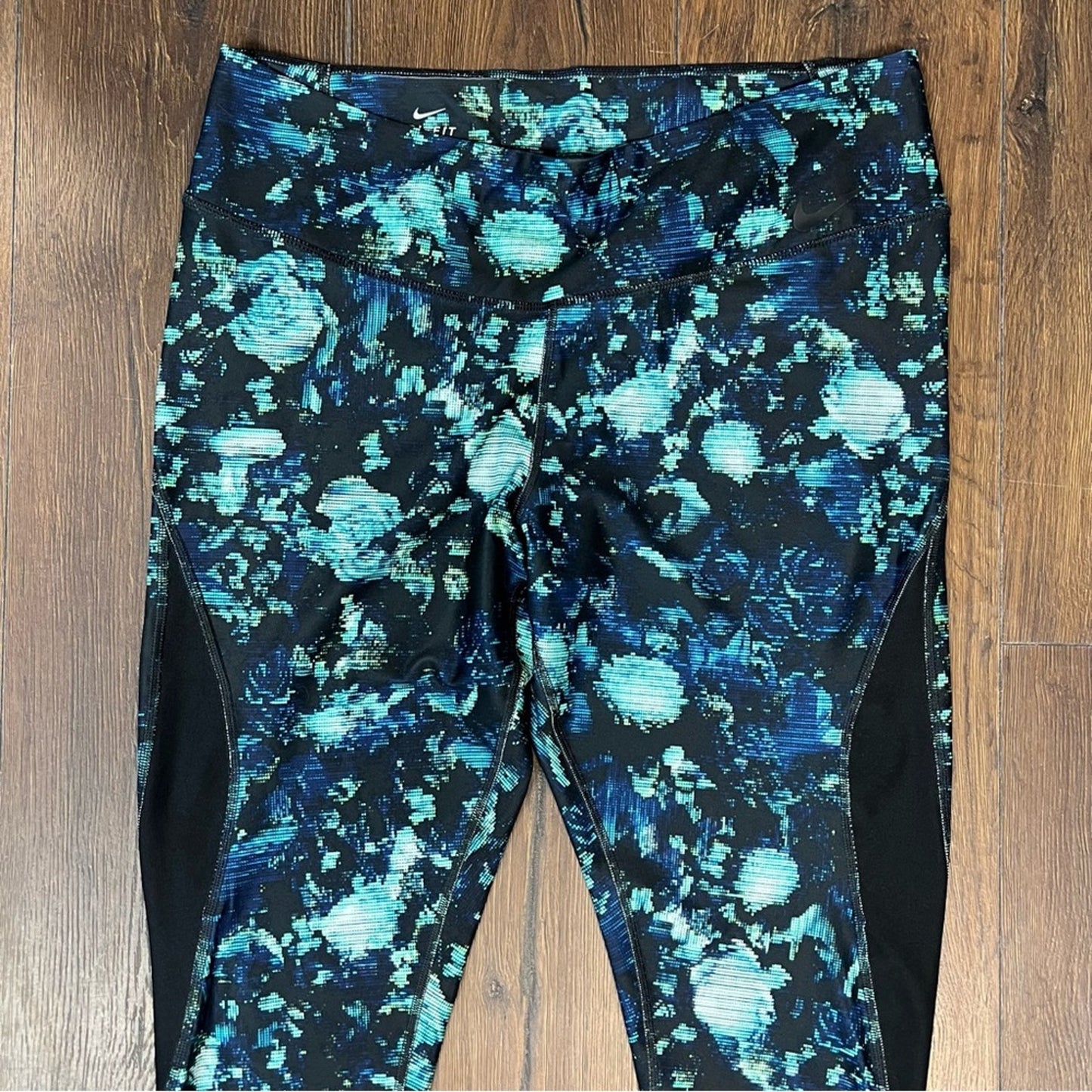 Nike Dri-Fit Teal & Black Abstract Full Length Tights SZ XL