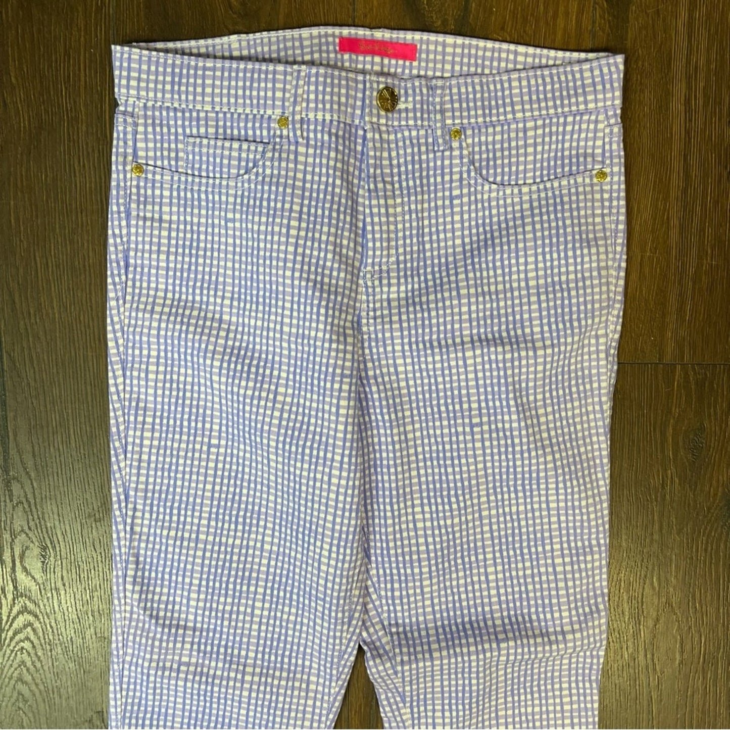 🆕 Lilly Pulitzer South Ocean High Rise Skinny Pants Lilac Verbena Gingham SZ 10