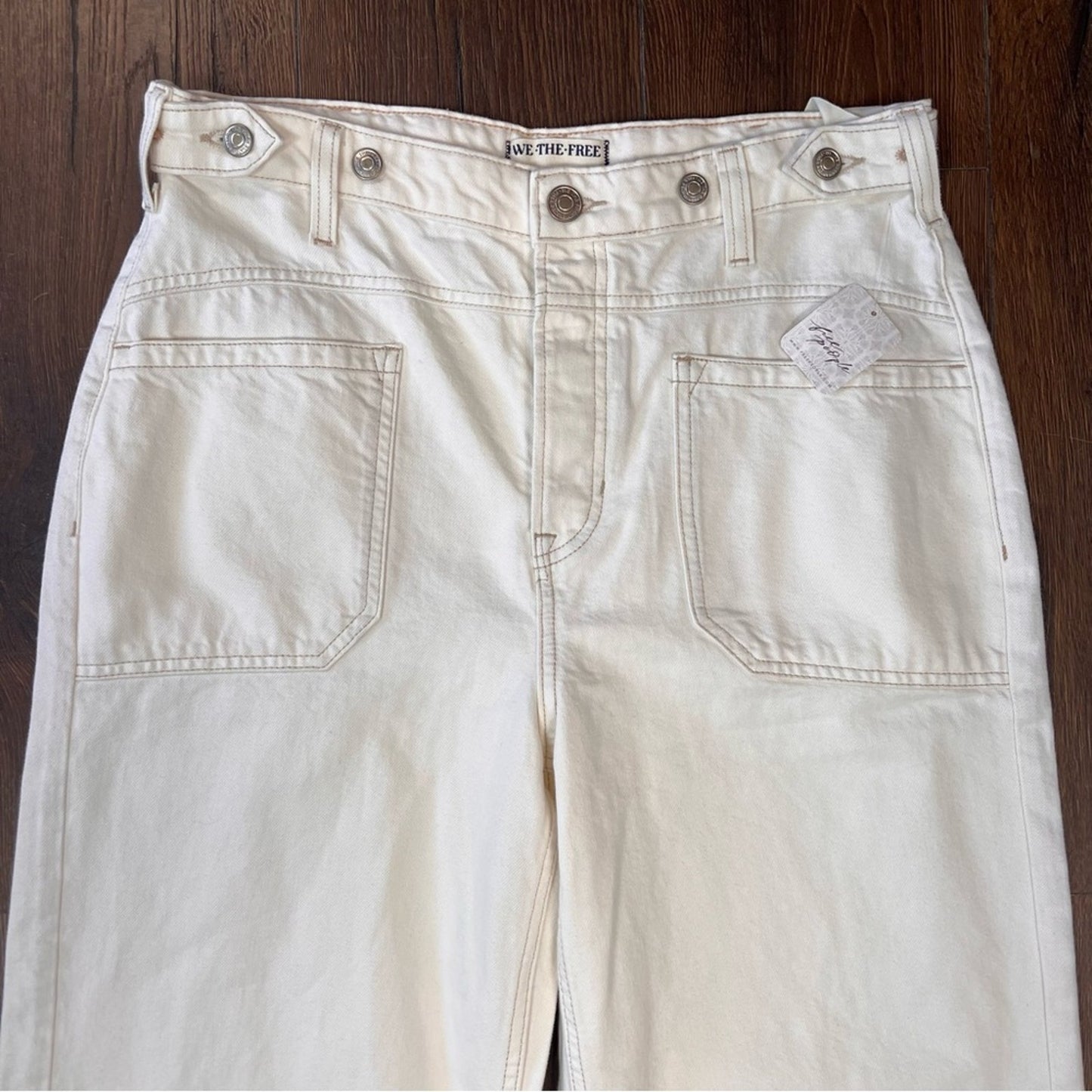 NEW Free People Cream Denim Wide Leg Pants SZ 30