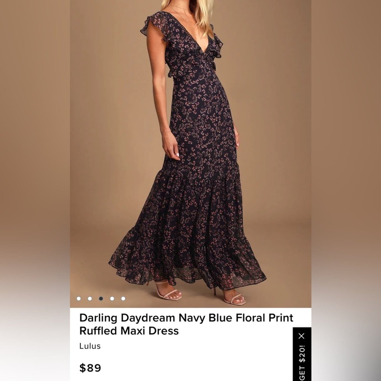 Lulu’s darling daydream navy blue floral print ruffled maxi dress SZ MED