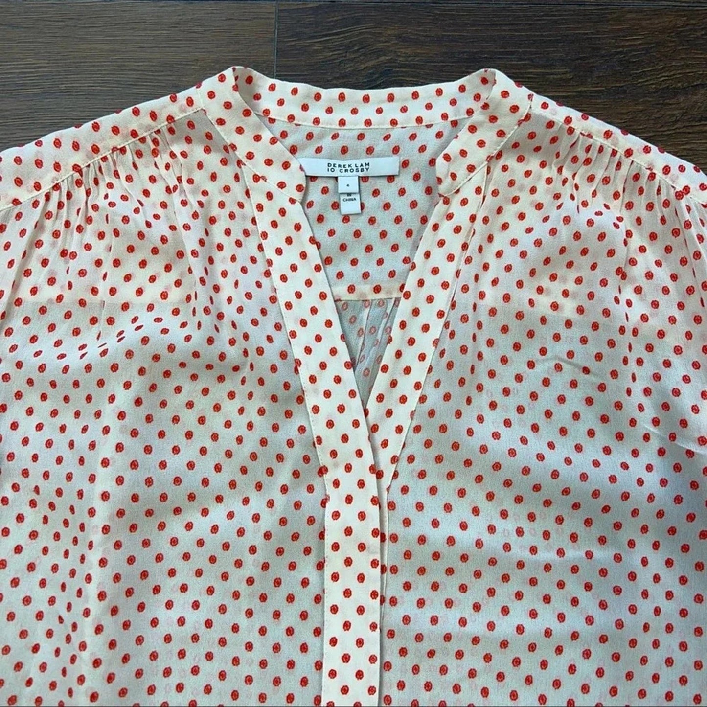 Derek Lam 10 Crosby Kaene Red & Cream Polka Dot Ruffle Blouse SZ 6
