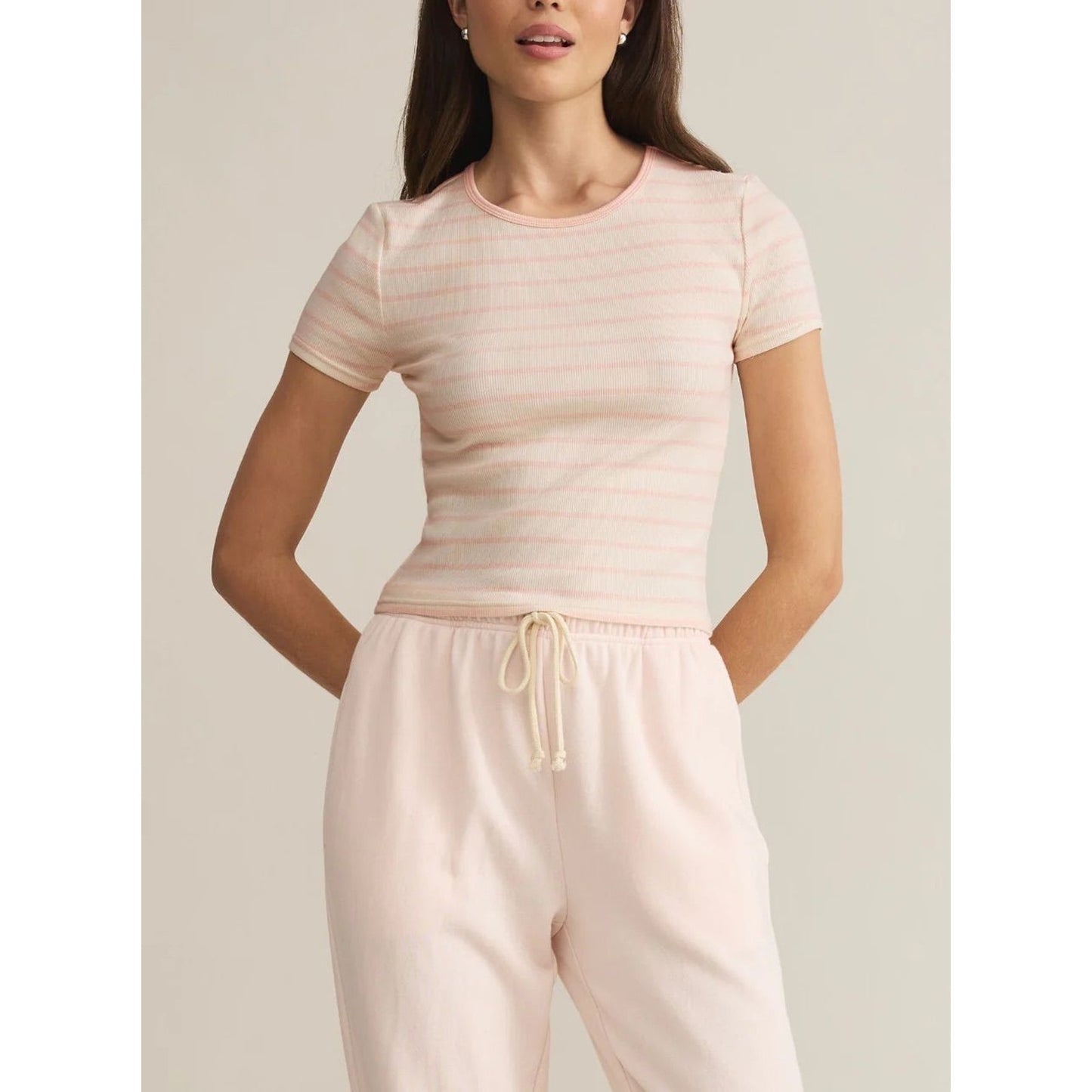 NWT Z Supply Saxton Striped Ribbed Tee in Pink Salt SZ LG