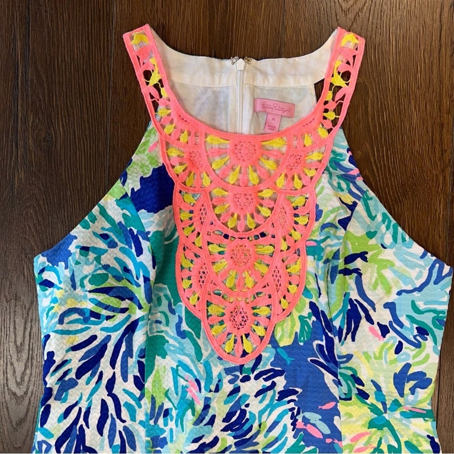 Lilly Pulitzer Pearl Shift Dress Brillant Blue Wade And Sea SZ 14