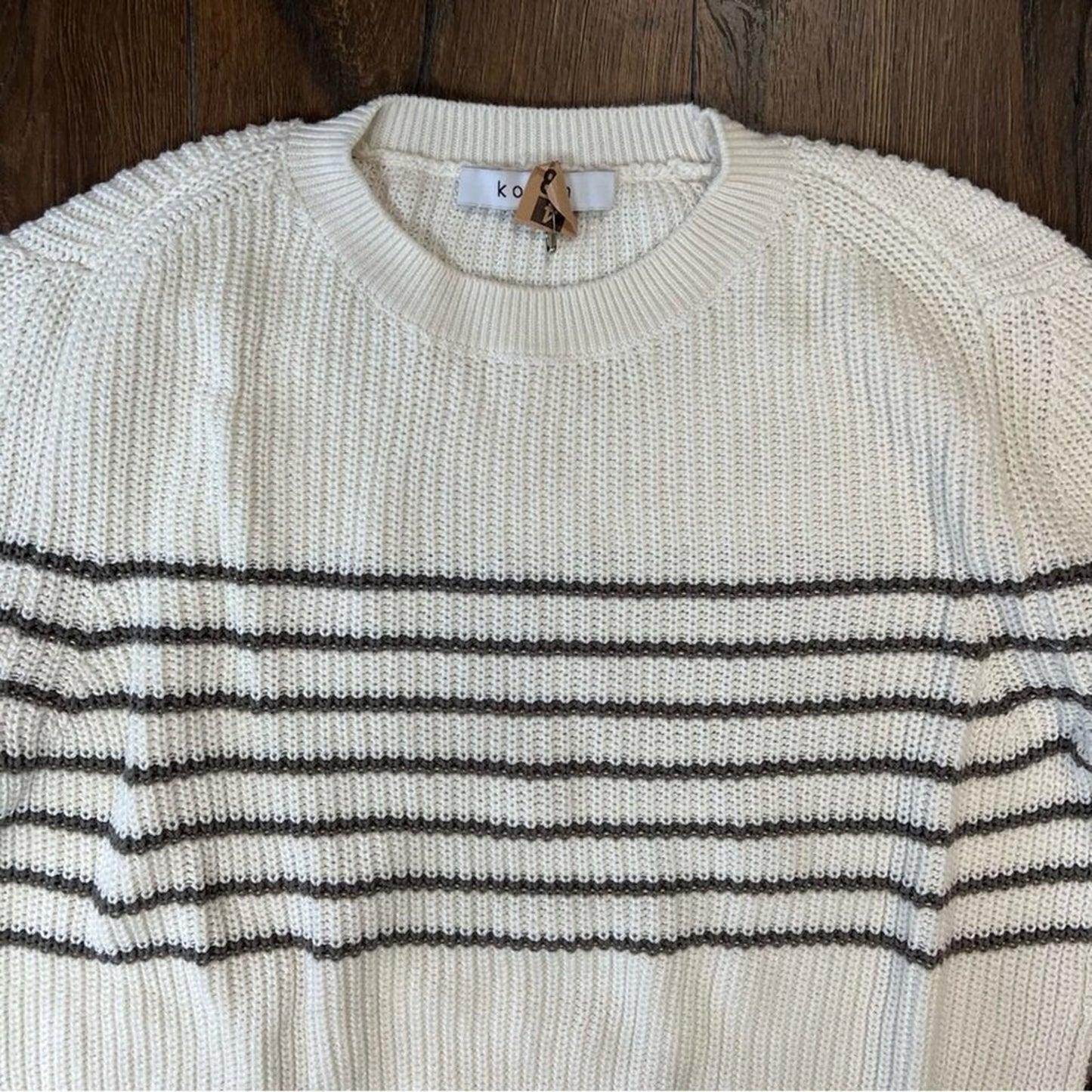Kokun Cotton Cream Striped Crewneck Sweater SZ MED