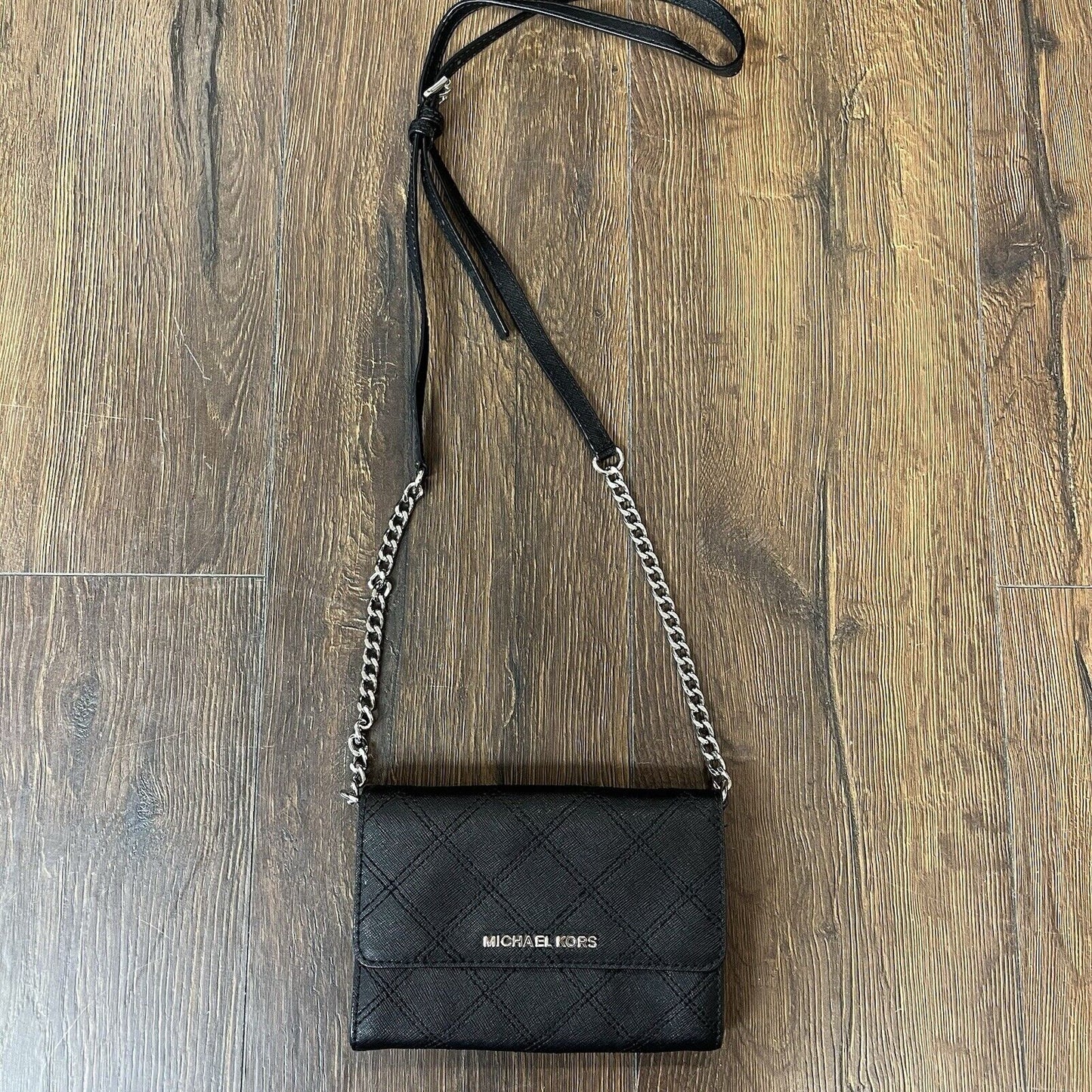 Michael Kors saffiano black Quilted crossbody clutch